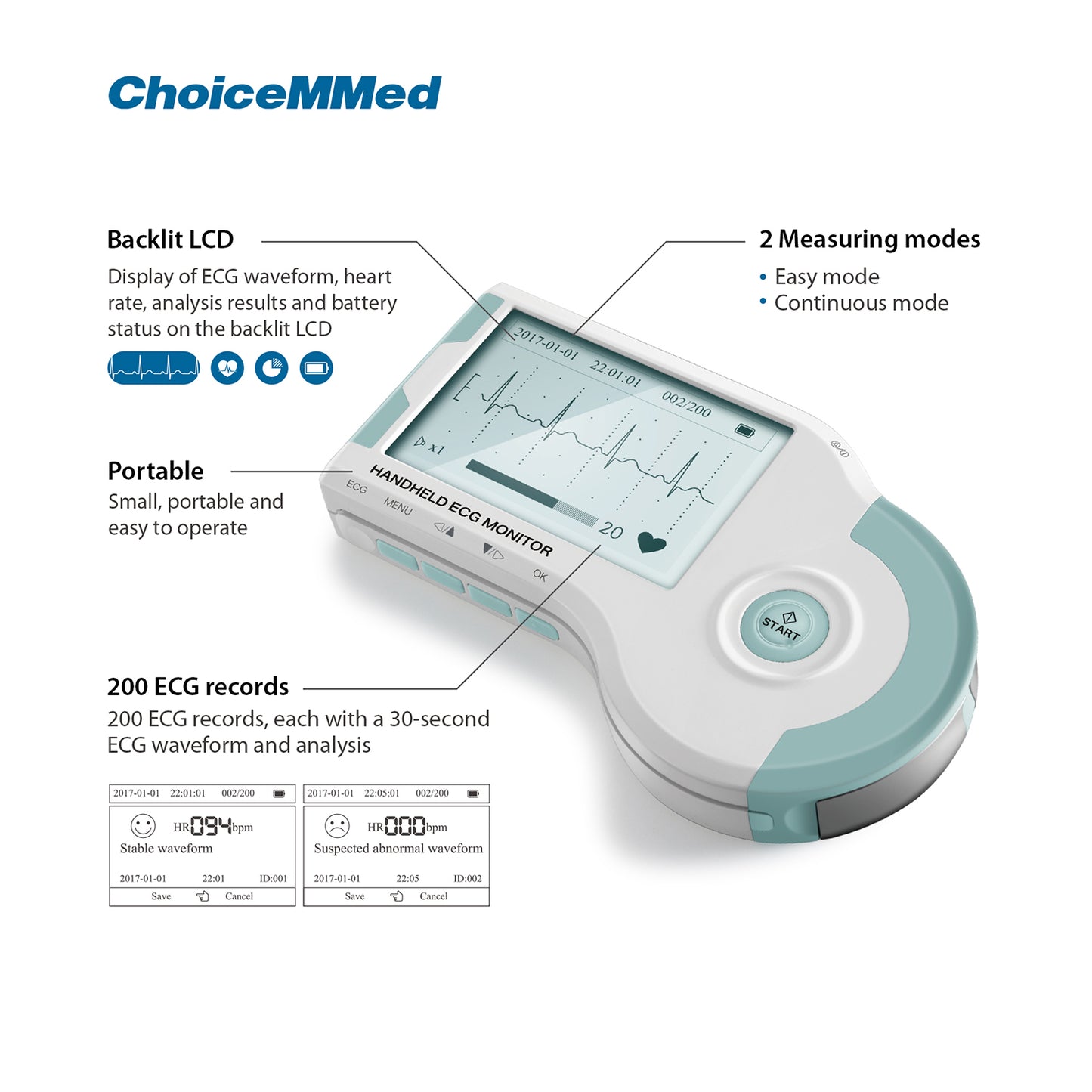 ChoiceMMed MD100B Portable ECG Machine ECG Monitor Handheld Heart Rate Machine