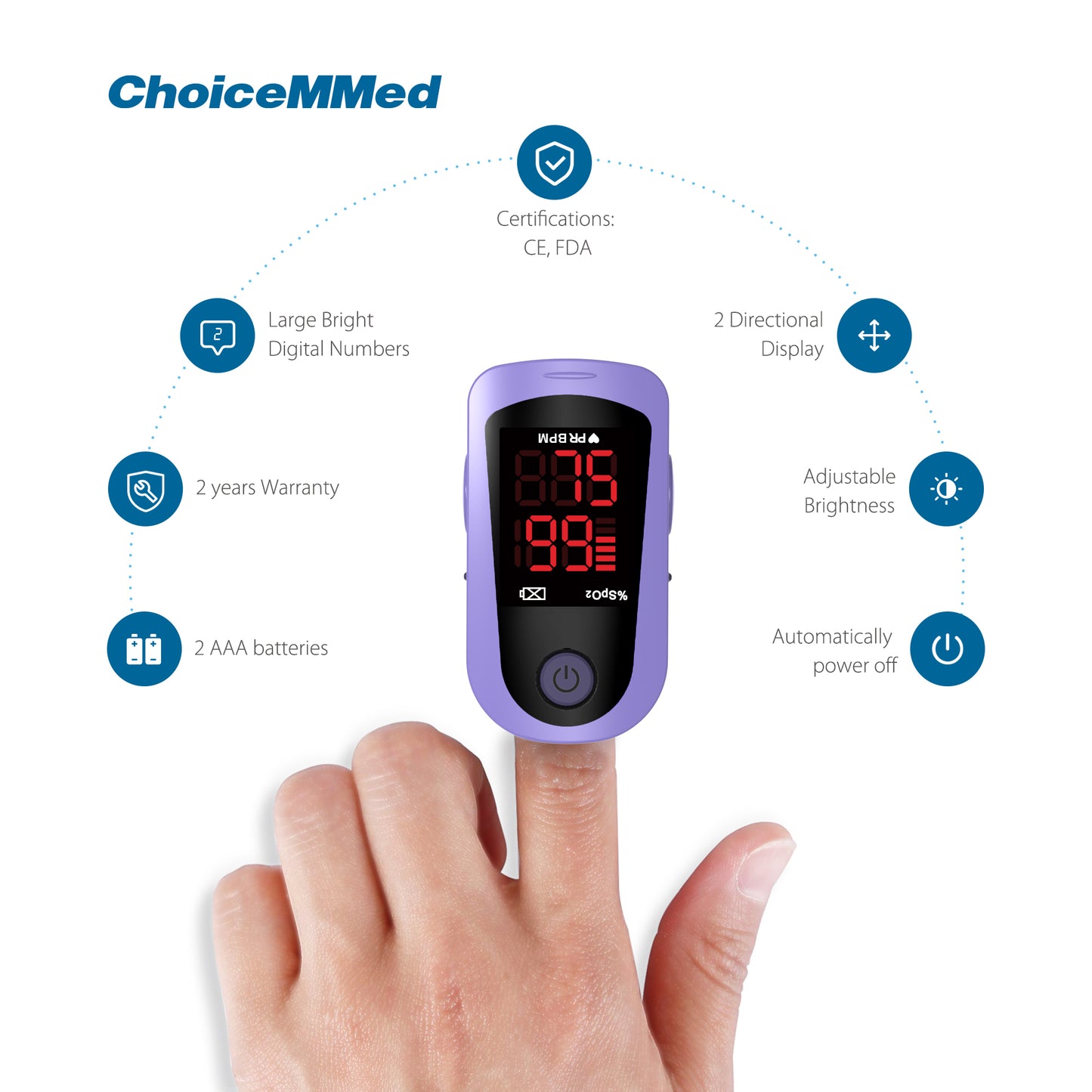 CHOICEMMED MD300C13 LED Digital Finger Pulse Oximeter Blood Oxygen Saturation SPO2 Heart Rate Monitor Tonometer Household