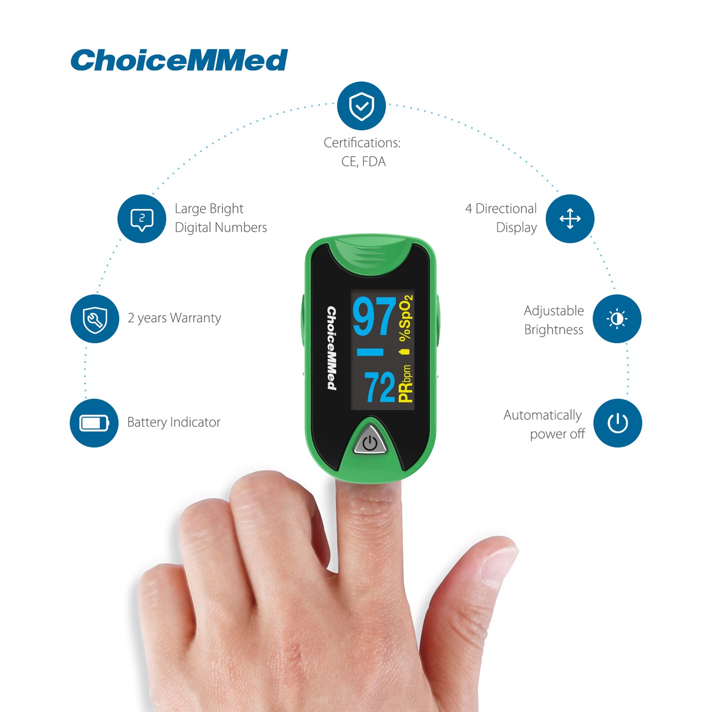 CHOICEMMED MD300C26 OLED Green Professional Medical Fingertip Pulse Oximeter On Finger Blood Oxygen Saturation Meter Health Care