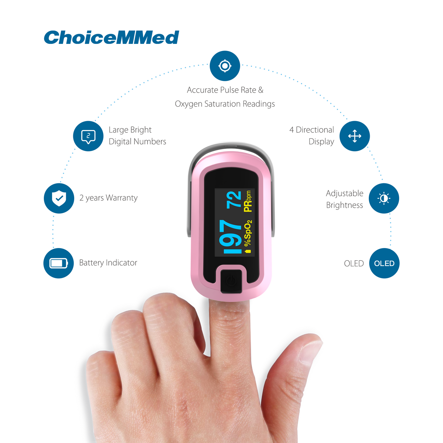 Mibest Pink MD300CN340 OLED CE & FDA Approved Pulse Oximeter Professional Medical Fingertrip Oxygen Pulse Oximeter Oxywatch for Covid 19 Pulse Oximeter for Coronavirus