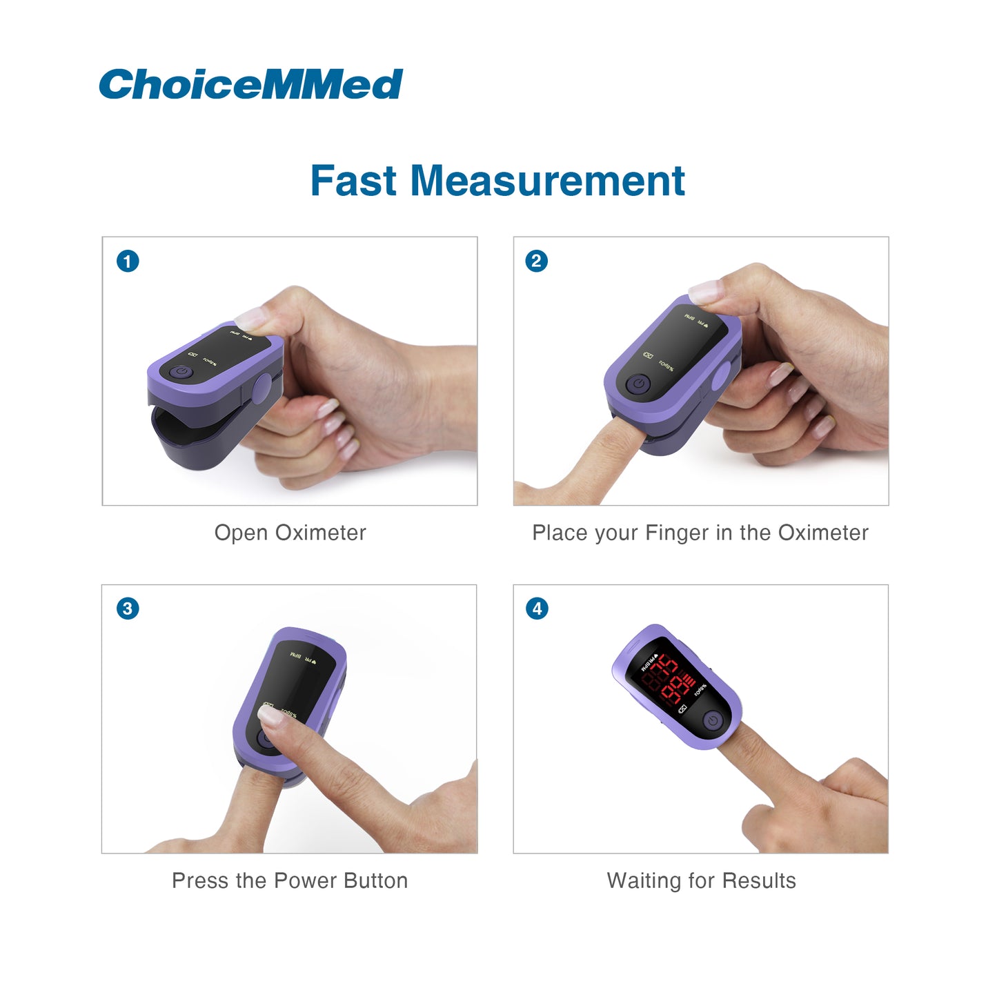 CHOICEMMED MD300C13 LED Digital Finger Pulse Oximeter Blood Oxygen Saturation SPO2 Heart Rate Monitor Tonometer Household