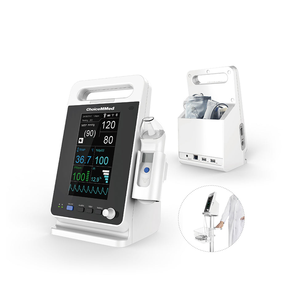 CHOICEMMED MD2000C Parameter 7” TFT Display Vital Sign Patient Monitor NIBP RESP SPO2 PR TEMP Free Infrared Thermometer