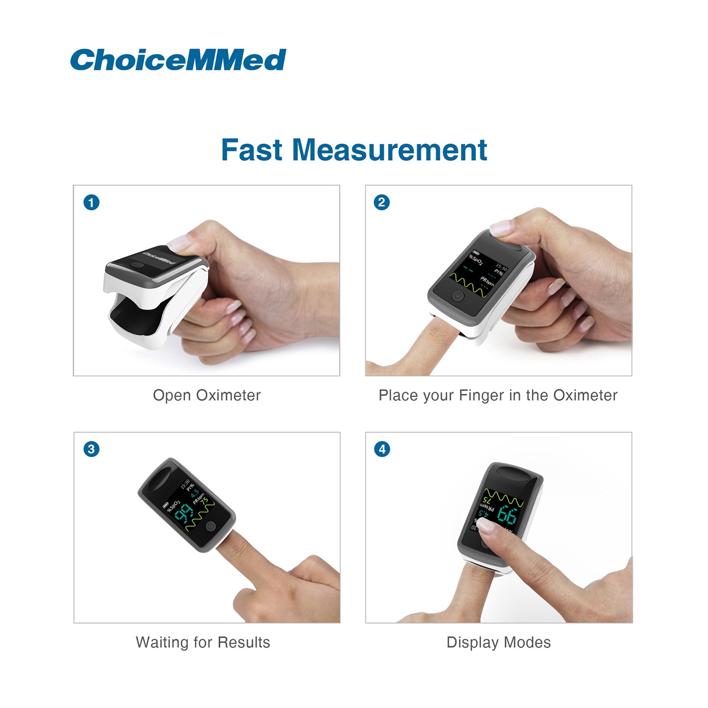 ChoiceMMed MD300CI216 OLED Medical Finger Pulse Oximeter With PI For Measuring Oxygen Saturation (SpO2)