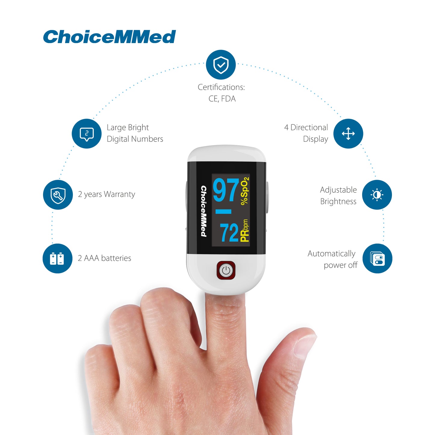 CHOICEMMED MD300C22 Fingertip Pulse Oximeter Blood Oxygen Saturation SPO2 Heart Rate Monitor Digital Pulse Monitor