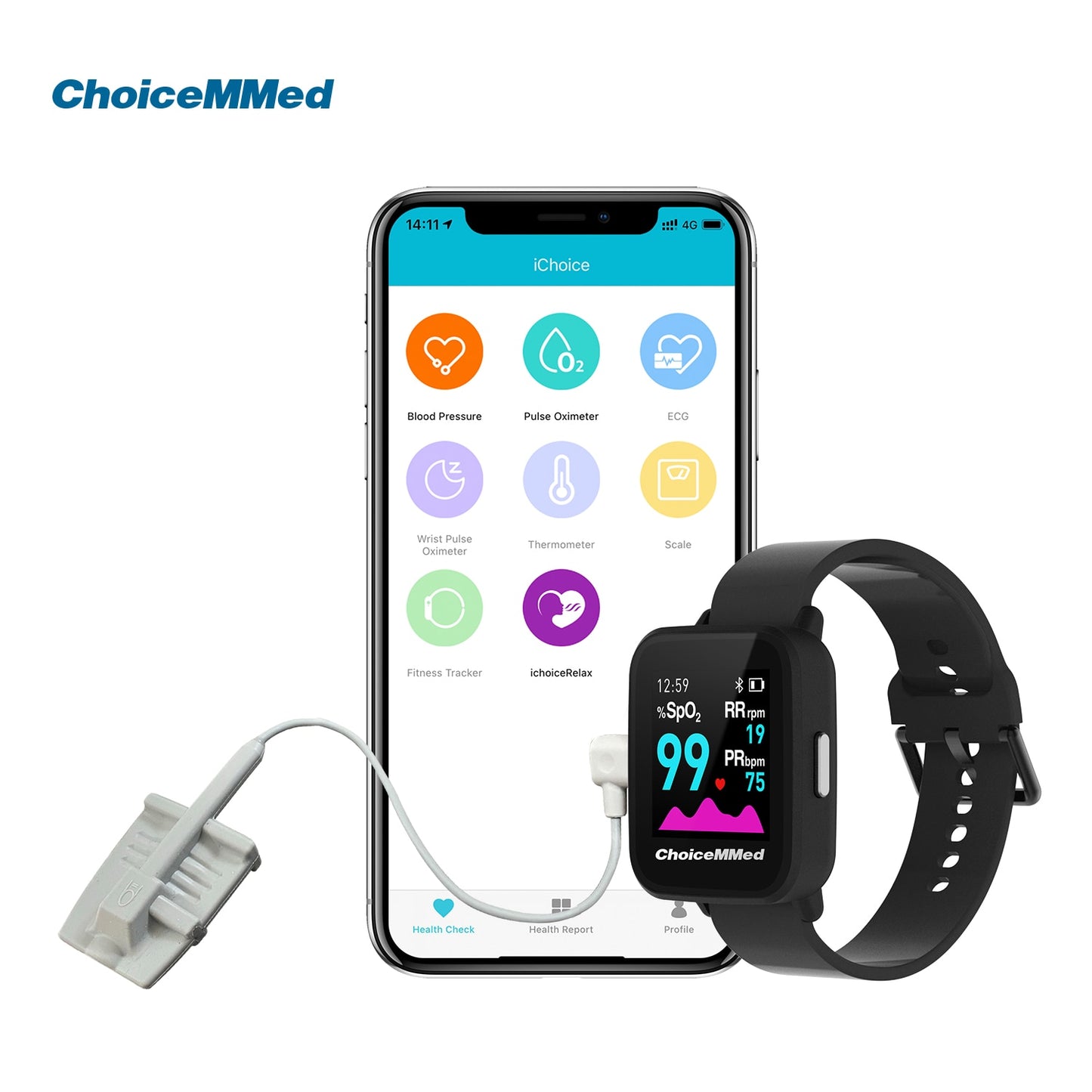 ChoiceMMed MD300W628 Bluetooth Wrist Pulse Oximeter with Silicone Test OSAHS SpO2 Sensor Sleep Oxygen Monitor House Use